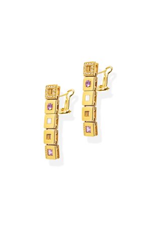 VERSACE Coppia di orecchini in oro giallo, firmati "Versace", con segmenti...