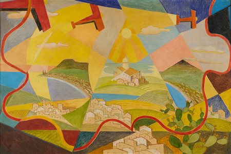 Giulio D'Anna, Aerei Caproni in volo + Paesaggio simultaneo 1935-36