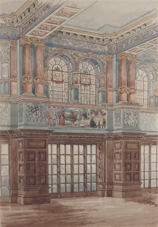 Scuola del secolo XIX - Interno di palazzo affrescato