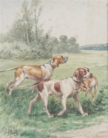 Alberti (1940 circa)  - Coppia di cani da caccia con preda