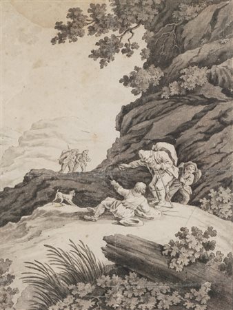 Scuola del secolo XIX - Viandanti in un paesaggio montano