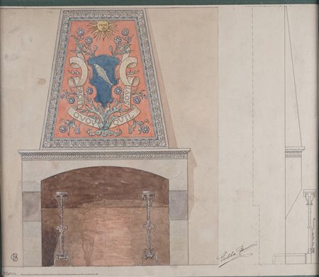 Galileo Barucci (attivo prima metà secolo XX)  - Studio per un camino con stemma nobiliare