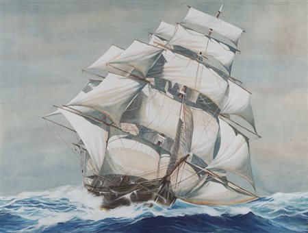 Scuola di inizio secolo XX - Galeone nel mare in burrasca