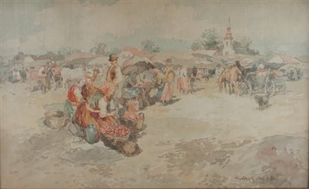 Egon Wallburg (Ungheria 1911 - 2004)  - Il mercato del paese, 1937