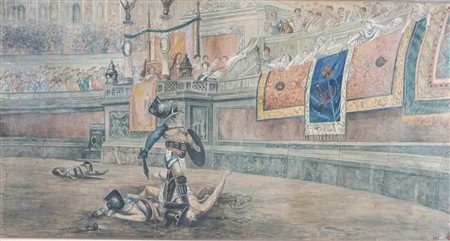 Scuola del secolo XIX - Arena con Gladiatori