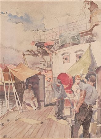 Antonio Rizzi (Cremona 1869 - Firenze 1940)  - Marinai al lavoro
