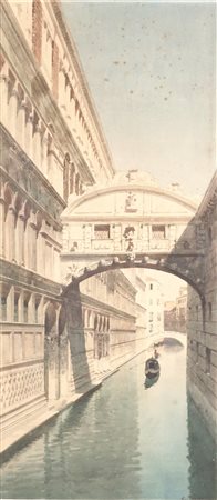 Eugenio Benvenuti (Venezia 1881 - 1959)  - Venezia, rio di Palazzo con Ponte dei Sospiri e gondoliere
