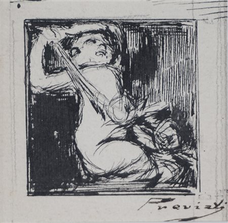 Gaetano Previati (Ferrara 1852 - Lavagna 1920)  - Studio per figura decorativa