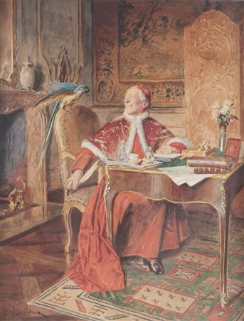 Bernard Louis Borione (Parigi 1865 - 1920)  - Il cardinale e il pappagallo