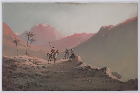Luigi Bartezago (Milano 1820 - 1905)  - Paesaggio orientale con figure