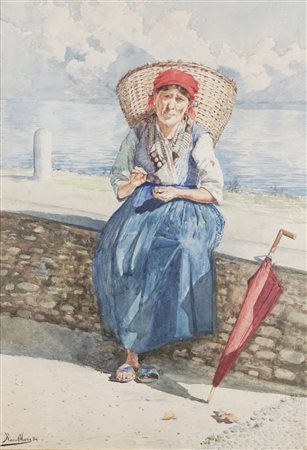 Raul Marie - Ritratto di contadina e lago sullo sfondo, 1884