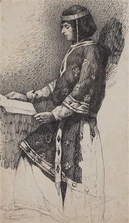 Camillo Verno (Campertogno 1870 - 1942)  - Studio di personaggio con veste