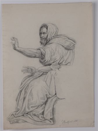 Antoine Alphonse Montfort (Francia 1802 - 1884)  - Studio per figura di arabo con braccio alzato, 1834