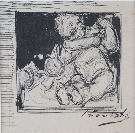 Gaetano Previati (Ferrara 1852 - Lavagna 1920)  - Studio per figura decorativa