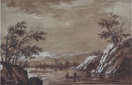 Scuola francese, inizi del secolo XIX - Paesaggio all'imbrunire, 1831