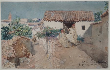 Gustavo Simoni (Roma 1845 - Palestrina 1926) - Scorcio di villaggio Nord Africano, 1902