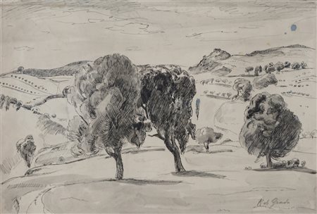 Raffaele De Grada (Milano 1885 - 1957)  - Paesaggio con alberi in primo piano