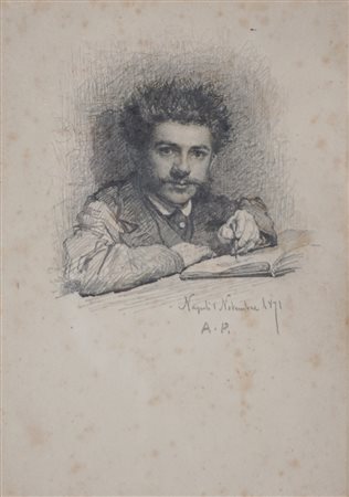 Antonio Piccinni (Trani 1846 - Roma 1920)  - Ritratto di scrittore, 1871