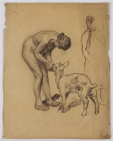 Luigi Chialiva - Studio di contadinella con capretta