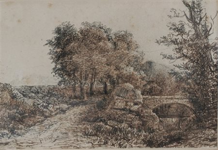 Pompeo Pozzi (1817 - 1880)  - Paesaggio di campagna