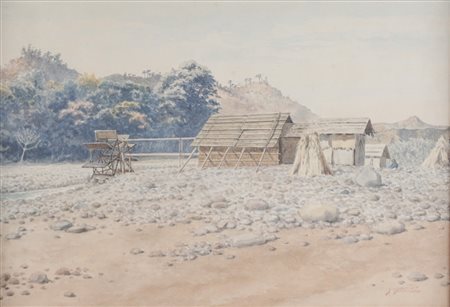 J. Yamamoto - Villaggio giapponese con capanne e mulino ad acqua