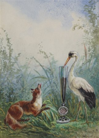 Auguste Delierre (1829 - 1890)  - Le renard et la cicogne