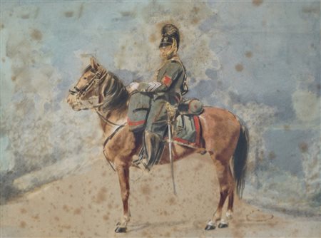 Scuola del secolo XX - Ritratto di ufficiale a cavallo