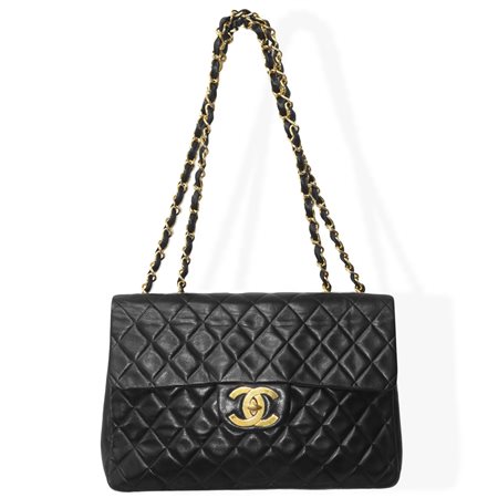 Chanel - Borsa Chanel Timeless in pelle nera caviar trapuntata con metalleria dorata interno in pelle bordeaux