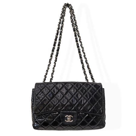 Chanel - Borsa Chanel Timeless in vernice nera con metalleria argentata 