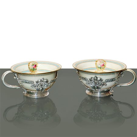 Tiffany&Co  Lenox - Tête-à-tête Tiffany&co con base in argento sterling e tazza in porcellana con decori floreali cinti da dorature