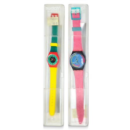 Swatch Swiss - Gruppo composto da due orologi Swatch: Orologio da polso Swatch Gents and Ladies Radar LR106 e Orologio Swatch Bike dance modello Traffic Jam, 1986, 1990 