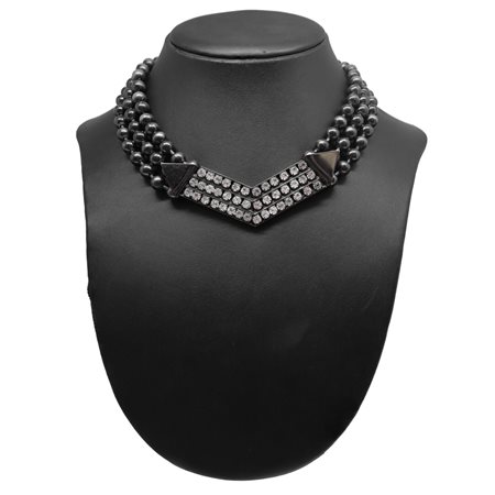 Girocollo in metallo brunito  a tre fili con centrale n strass, 1970s