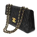 Chanel - Borsa Chanel Timeless in pelle nera caviar trapuntata con metalleria dorata interno in pelle bordeaux