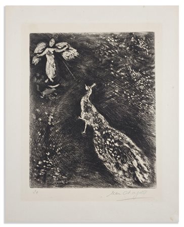 CHAGALL MARC (1887 - 1985) - DA LES FABLES DE LA FONTAINE: LE PAON SE PLAIGNANT A JUNON.