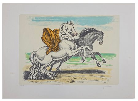 DE CHIRICO GIORGIO (1888 - 1978) - CAVALLI SULLA SPIAGGIA .