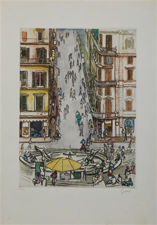 GUTTUSO RENATO (1912 - 1987) - FONTANA DELLA BARCACCIA E VIA CODOTTI.