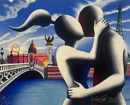 Mark Kostabi “Senza titolo (Paris Embrace)” 2025
