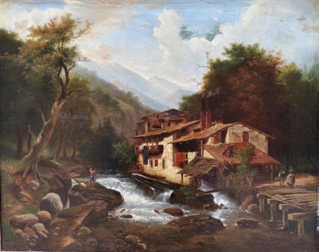 Artista del XIX secolo. "Bords de riviere animes"