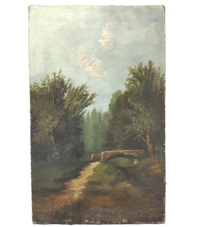 Pittore del XIX secolo. "Paesaggio con ponte"