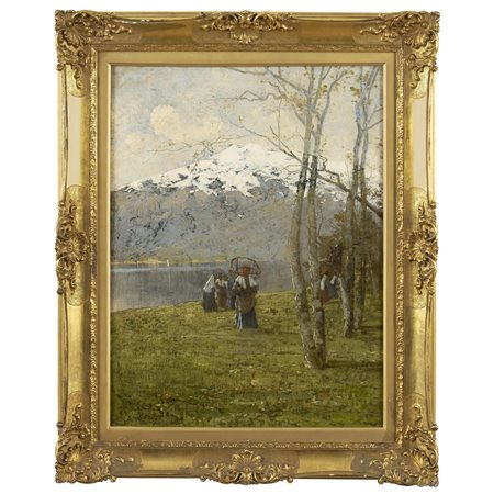 Lodovico Cavaleri (1867 - 1942). "Paesaggio con figure"