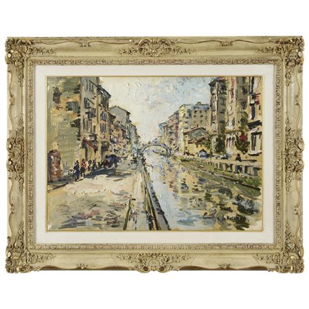 Giovanni Da Busnago (1908 - 1972). "Naviglio a Milano"