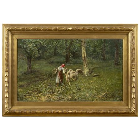 Achille Tominetti (1848 - 1917). "Pastorella con gregge"