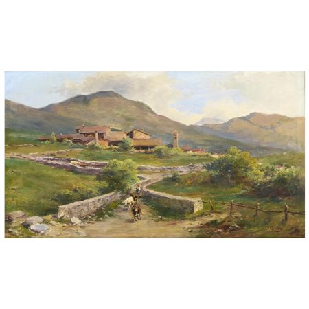 Silvio Poma (1840 - 1932). "Scorcio di campagna lombarda"