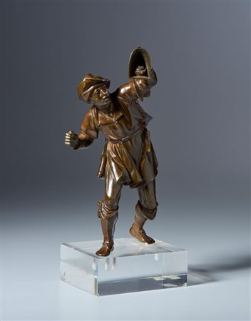  
Uccellatore. Antonio Susini (1558-1624) Scuola di. Da un modello di Giambologna, possibilmente XVII sec. Ottone con impurita (vedi esami allegati) Patina marrone 
 cm 30,5 x 13 x 18 