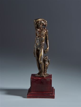  
Bacco con pantera. Barthelemy Prieur (1536-1611) Ambito di. XVII secolo. Bronzo con patina trasparente  
 cm 21,5 x 5,5 x 4,5 