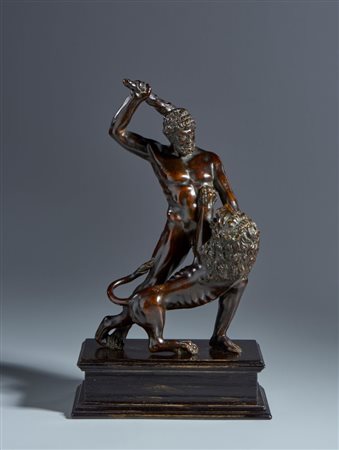  
Ercole e il leone di Nemea. Arte fiorentina, XVI-XVII secolo. Bronzo patinato, splendida patina rossastra trasparente  
 Solo il bronzo cm 36 x 21 x 15