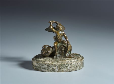  
Amorino che cavalca un delfino. Francesco Fanelli (Firenze, 1577-Parigi ?, 1663) Scuola di. Probabilmente XVII secolo. Bronzo patina naturale trasparente marrone su patina artificiale nera. 
