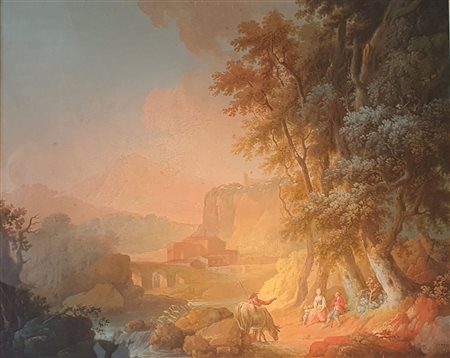  
Le cascate di Tivoli. Tempera su cartone. XIX secolo. 
 Solo il cartone cm 41 x 51 - In cornice cm 55,5 x 65,5 