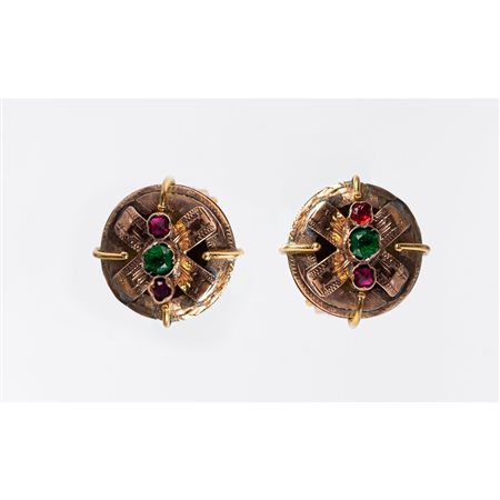 ORECCHINI in oro 18 KT e 9 KT con smeraldi sintetici e rubini