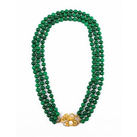 COLLANA 3 fili di sfere di agata con susta in oro e brillanti